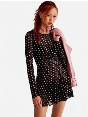 FREE PEOPLE Sheer Delight Long Sleeve Mini Dress MSRP $128